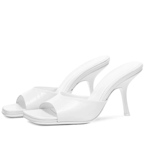 By Far Mora Stiletto Mules White Real Leather Designer Heels Size 40 US 9 Pumps - Picture 1 of 11